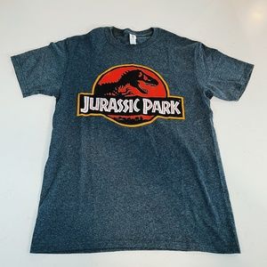 Jurassic Park Men's Classic Movie Logo T-Shirt, Navy Heather, Small